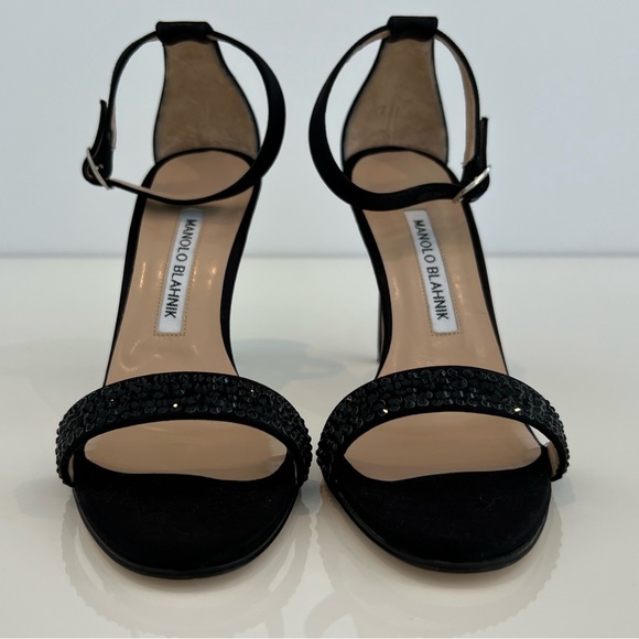 MANOLO BLAHNIK BLACK CRYSTAL SANDALS 7.5 NEW! - Picture 12 of 17